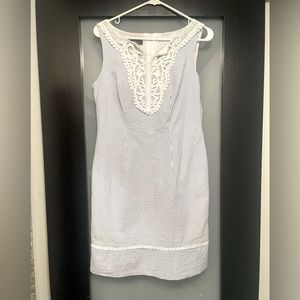 Sleeveless white and light blue midi dress size 8